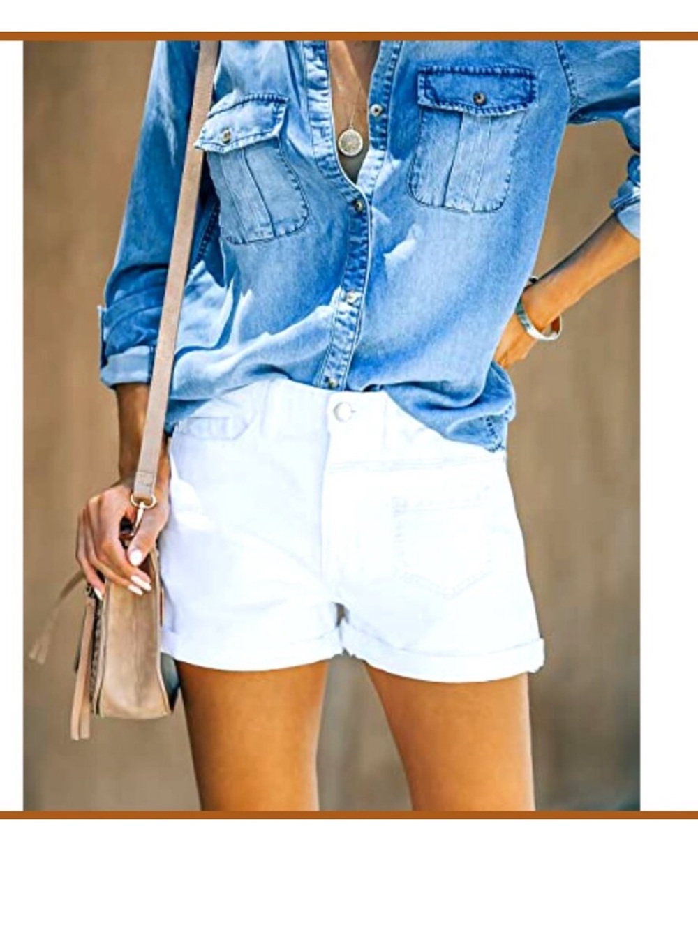 Boston Proper Classic White Denim Cuffed Shorts/ 4/ New